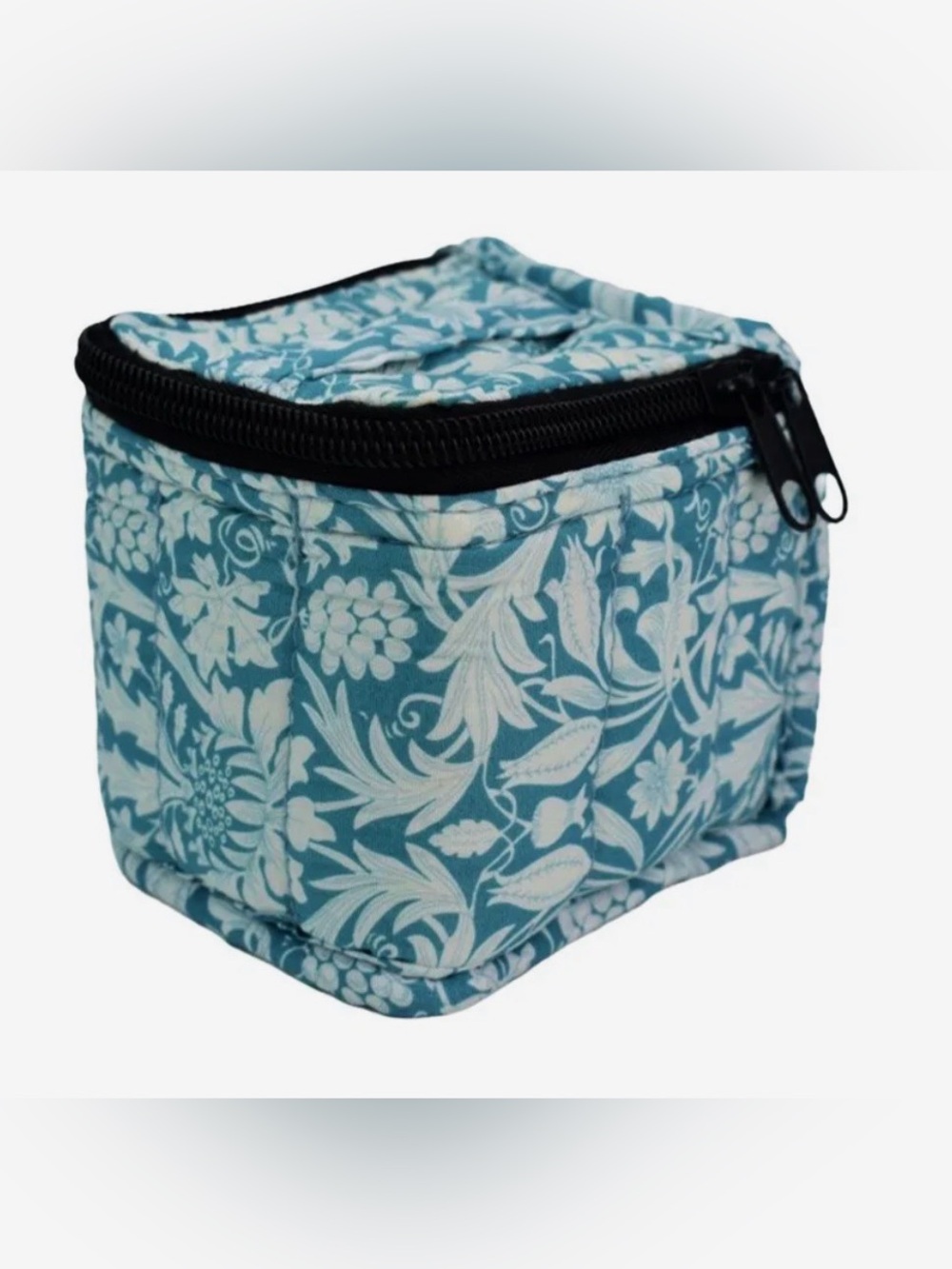 Teal Floral Zip Cosmetic Case